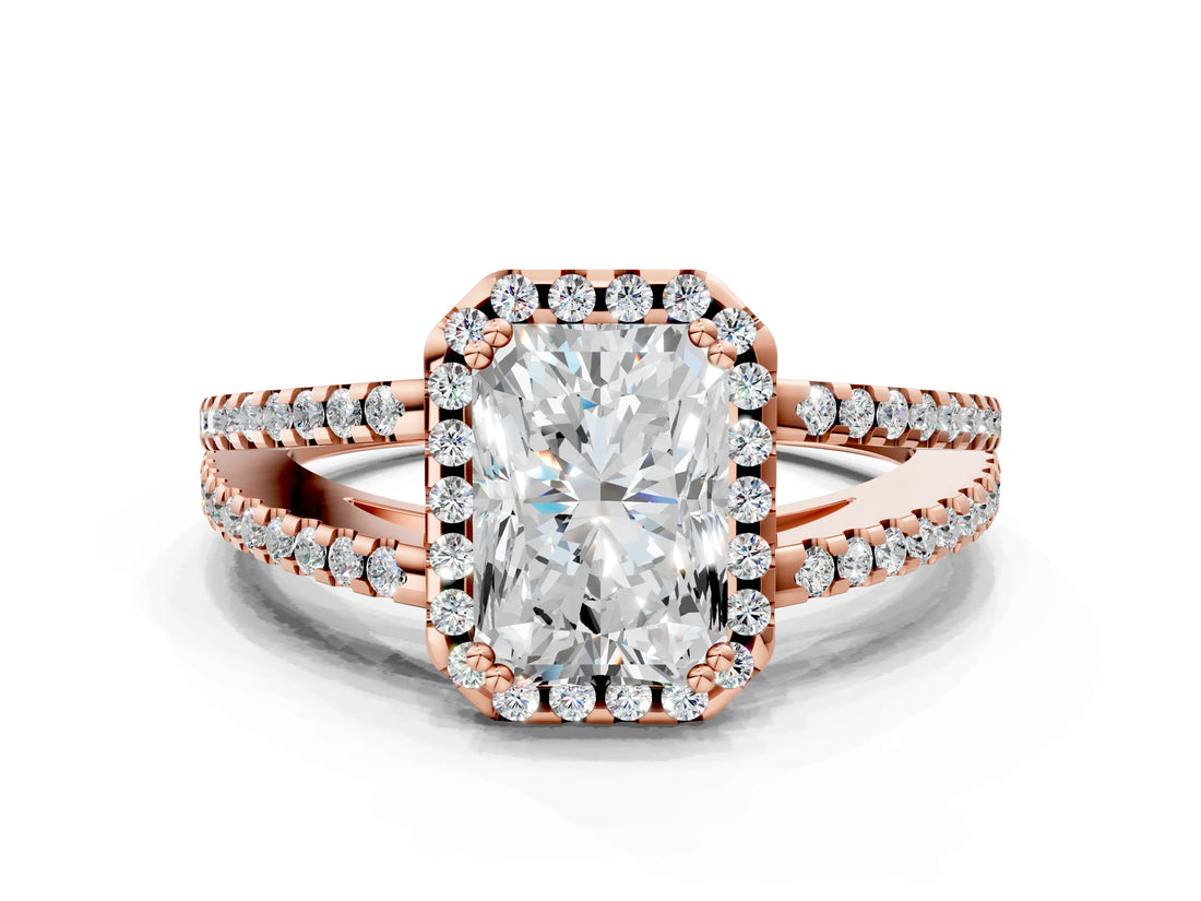Rose gold Radiant Cut Diamond Halo Split Shank Engagement Ring_39