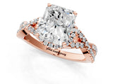 Rose gold Radiant Cut Diamond  Halo Twist Band Solitaire Prong Setting Ring_102
