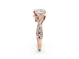 Rose gold Radiant Cut Diamond  Halo Twist Band Solitaire Prong Setting Ring_103