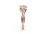 Rose gold Radiant Cut Diamond  Halo Twist Band Solitaire Prong Setting Ring_26