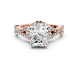 Rose gold Radiant Cut Diamond  Halo Twist Band Solitaire Prong Setting Ring_54