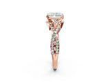 Rose gold Radiant Cut Diamond  Halo Twist Band Solitaire Prong Setting Ring_56