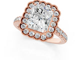 Rose gold Radiant Cut Diamond Milgrain Floral Halo Engagement Ring with Pavé Band_22