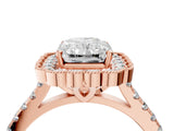Rose gold Radiant Cut Diamond Milgrain Floral Halo Engagement Ring with Pavé Band_25
