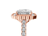 Rose gold Radiant Cut Diamond Milgrain Floral Halo Engagement Ring with Pavé Band_26