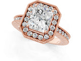 Rose gold Radiant Cut Diamond Milgrain Halo Engagement Ring with Round Pavé Band and Prong Setting_25