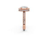 Rose gold Radiant Cut Diamond Milgrain Halo Engagement Ring with Round Pavé Band and Prong Setting_26