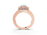 Rose gold Radiant Cut Diamond Milgrain Halo Engagement Ring with Round Pavé Band and Prong Setting_27