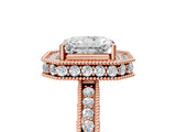 Rose gold Radiant Cut Diamond Milgrain Halo Engagement Ring with Round Pavé Band and Prong Setting_29