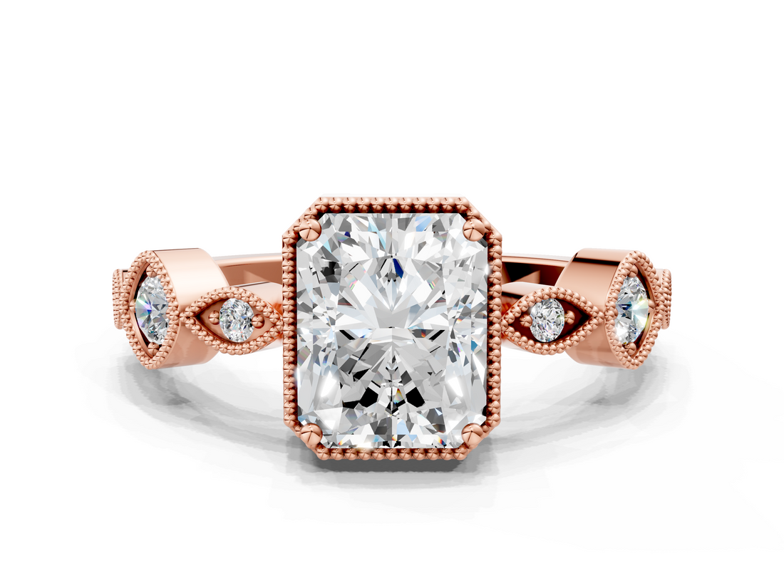 Rose gold Radiant Cut Diamond Milgrain Marquise Band with Prong Setting_3
