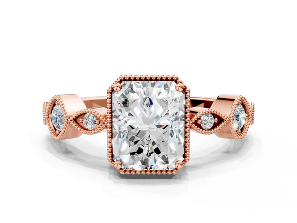 Rose gold Radiant Cut Diamond Milgrain Marquise Band with Prong Setting