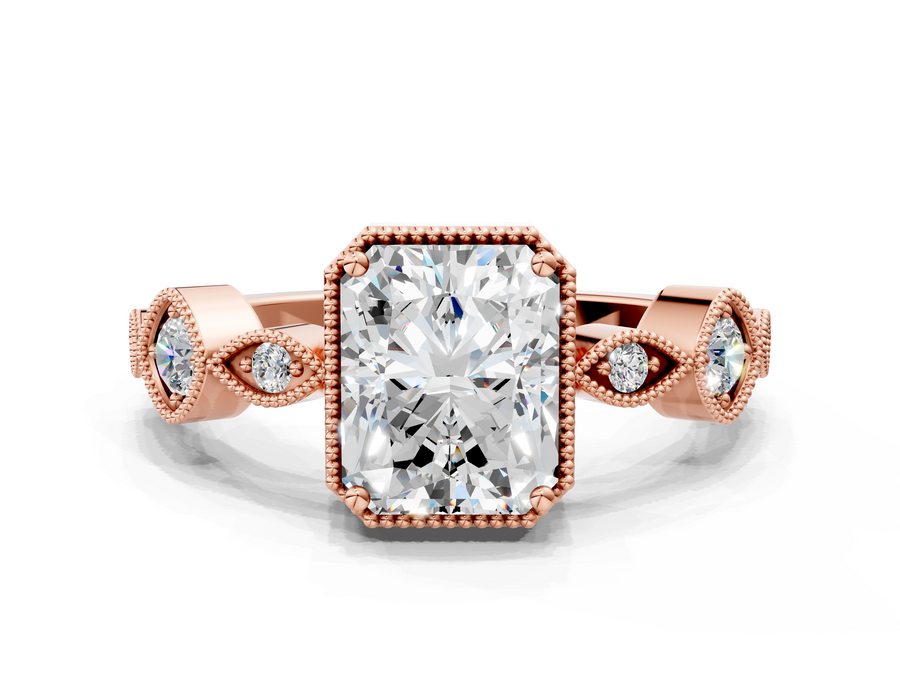 Rose gold Radiant Cut Diamond Milgrain Marquise Band with Prong Setting
