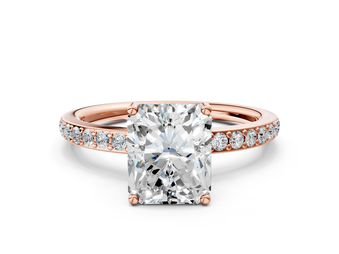 Rose gold Radiant Cut Diamond Pavé Band Ring with Four-Prong Setting_40
