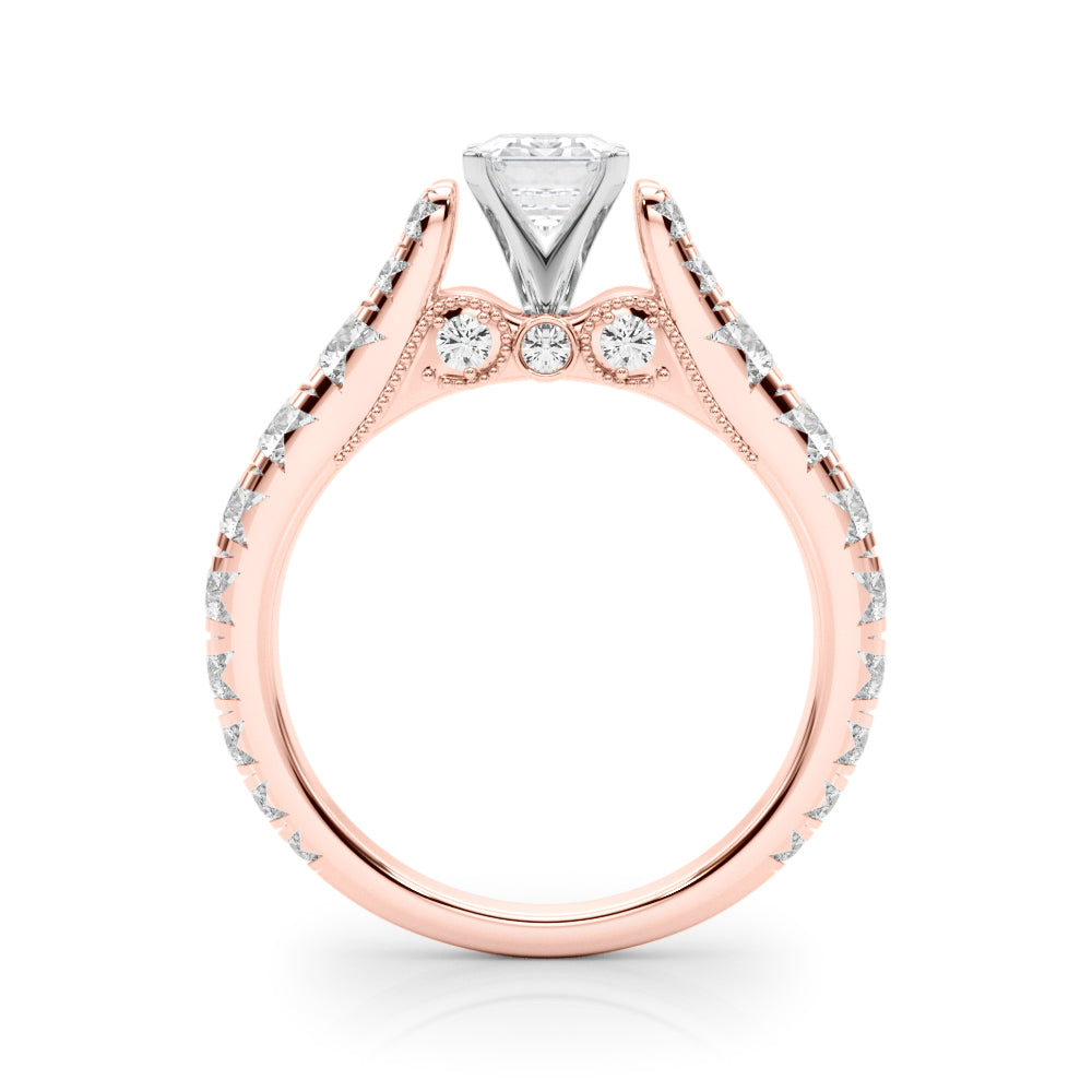 Rose gold Radiant Cut Diamond Pavé Band Solitaire with Four-Prong Setting 1