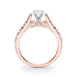 10K Rose Gold 2.56 Carat E VVS2 Emerald Cut Diamond Pavé Band Solitaire with Four-Prong Setting