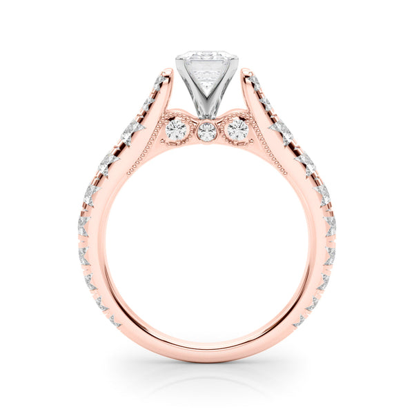 10K Rose Gold 2.56 Carat E VVS2 Emerald Cut Diamond Pavé Band Solitaire with Four-Prong Setting