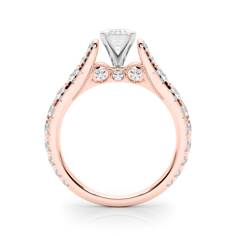 Rose gold Radiant Cut Diamond Pavé Band Solitaire with Four-Prong Setting 1