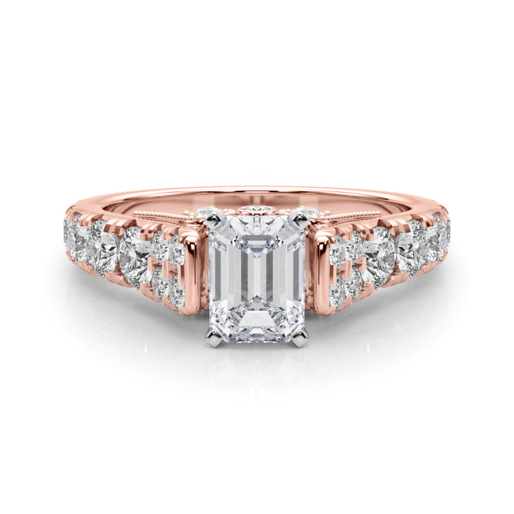 Rose gold Radiant Cut Diamond Pavé Band Solitaire with Four-Prong Setting