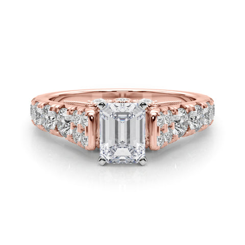 Rose gold Radiant Cut Diamond Pavé Band Solitaire with Four-Prong Setting