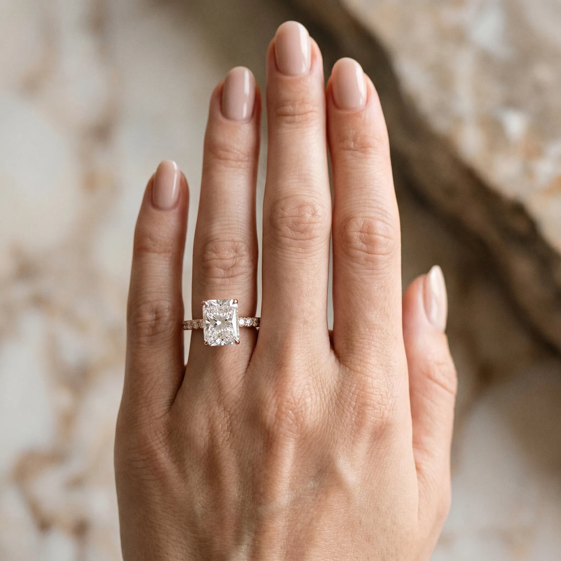 Rose gold Radiant Cut Diamond Pavé Band with Four-Prong Setting_12
