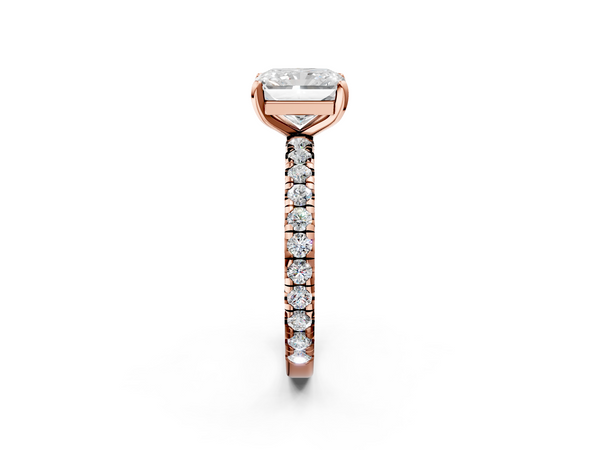 Rose gold Radiant Cut Diamond Pavé Band with Four-Prong Setting