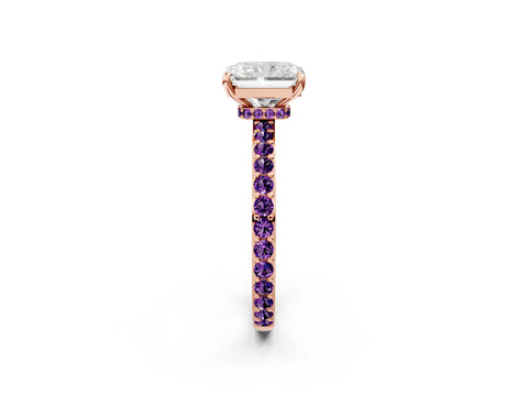 Rose gold Radiant Cut Diamond Pavé Engagement Ring with Round with Amethyst side stone Accents and Prong Setting_2