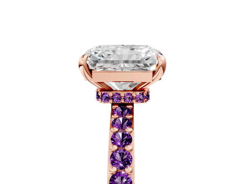 Rose gold Radiant Cut Diamond Pavé Engagement Ring with Round with Amethyst side stone Accents and Prong Setting_5