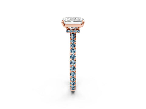 Rose gold Radiant Cut Diamond Pavé Engagement Ring with Round with Aquamarine side stone Accents and Prong Setting_2