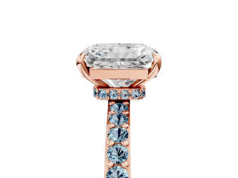 Rose gold Radiant Cut Diamond Pavé Engagement Ring with Round with Aquamarine side stone Accents and Prong Setting_5