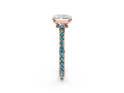 Rose gold Radiant Cut Diamond Pavé Engagement Ring with Round with Blue Topaz side stone Accents and Prong Setting_2