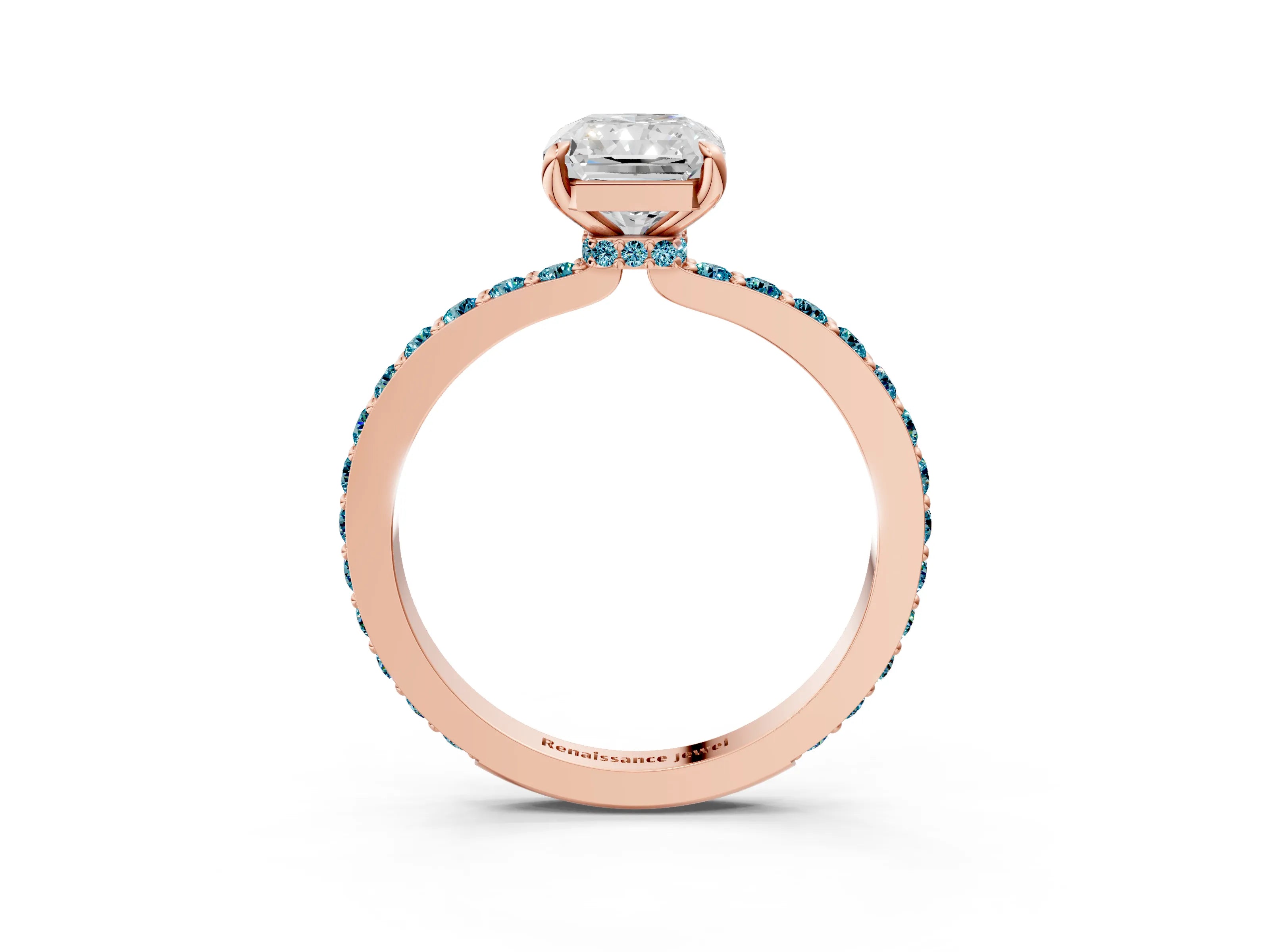 Rose gold Radiant Cut Diamond Pavé Engagement Ring with Round with Blue Topaz side stone Accents and Prong Setting_3