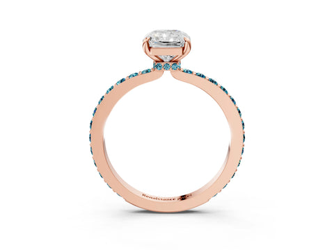 Rose gold Radiant Cut Diamond Pavé Engagement Ring with Round with Blue Topaz side stone Accents and Prong Setting_3