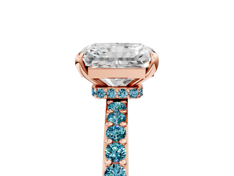 Rose gold Radiant Cut Diamond Pavé Engagement Ring with Round with Blue Topaz side stone Accents and Prong Setting_5