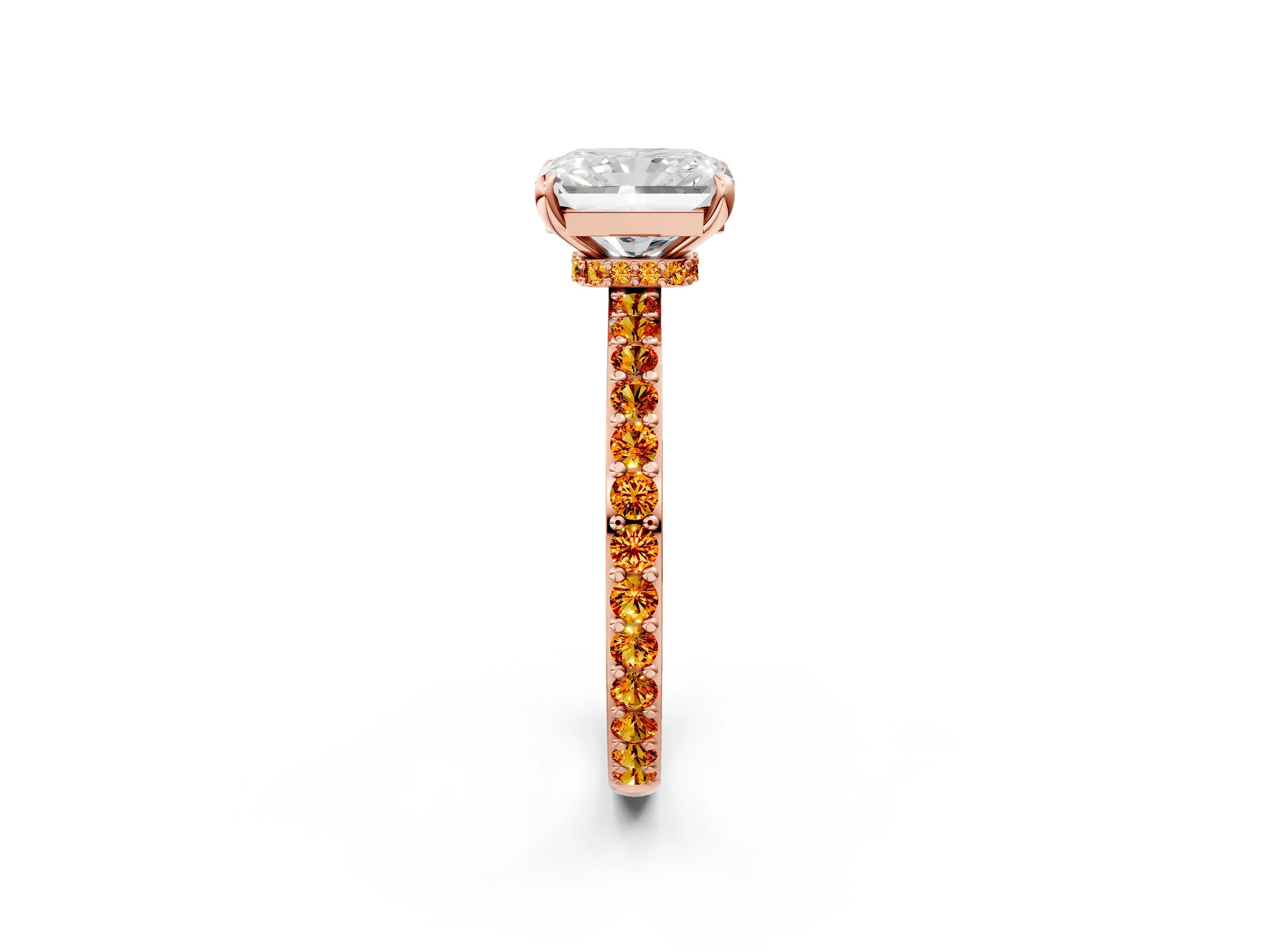 Rose gold Radiant Cut Diamond Pavé Engagement Ring with Round with Citrine side stone Accents and Prong Setting_2