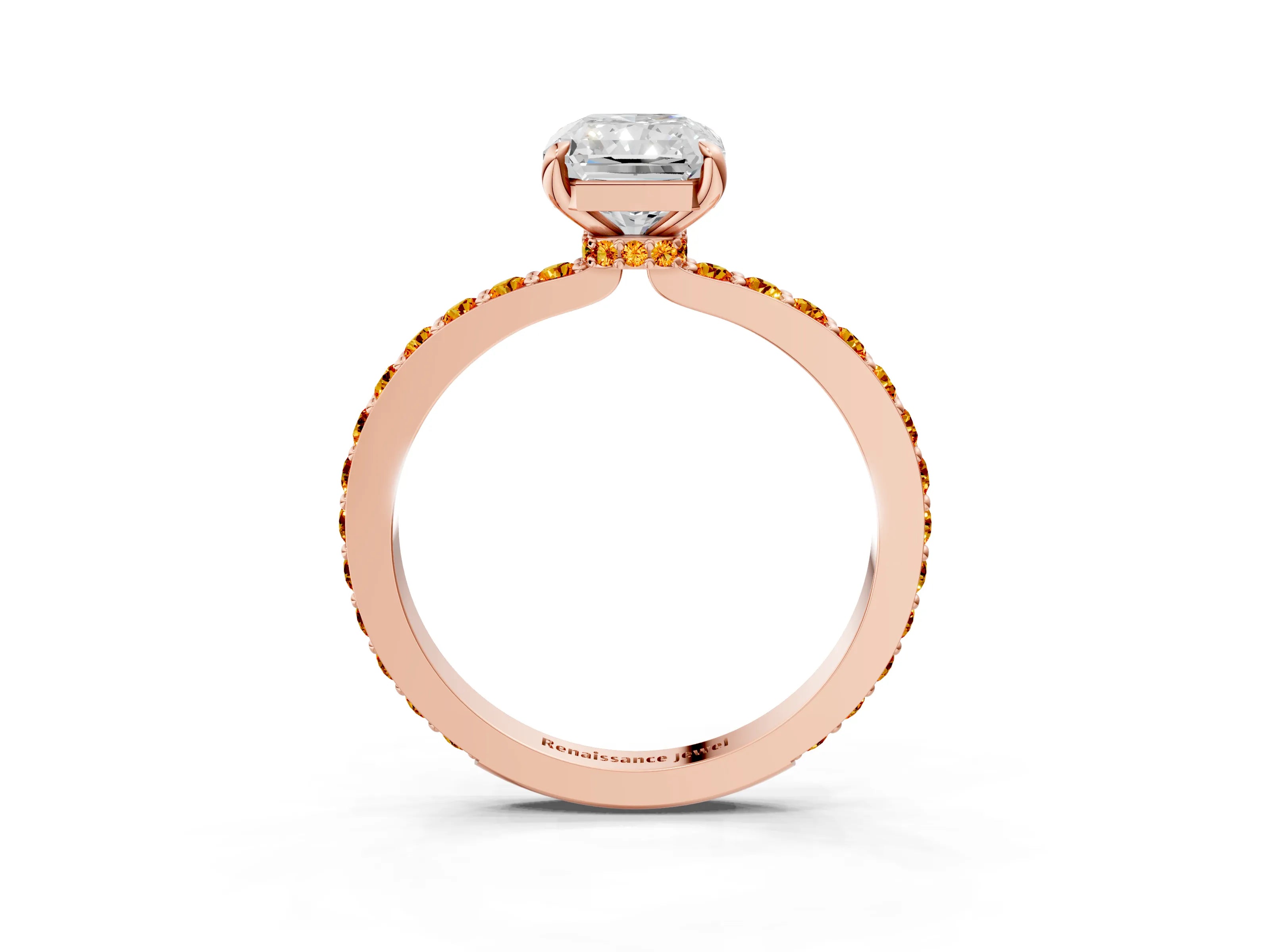 Rose gold Radiant Cut Diamond Pavé Engagement Ring with Round with Citrine side stone Accents and Prong Setting_3