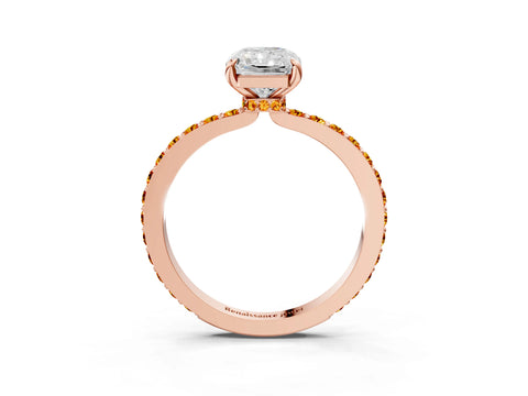 Rose gold Radiant Cut Diamond Pavé Engagement Ring with Round with Citrine side stone Accents and Prong Setting_3
