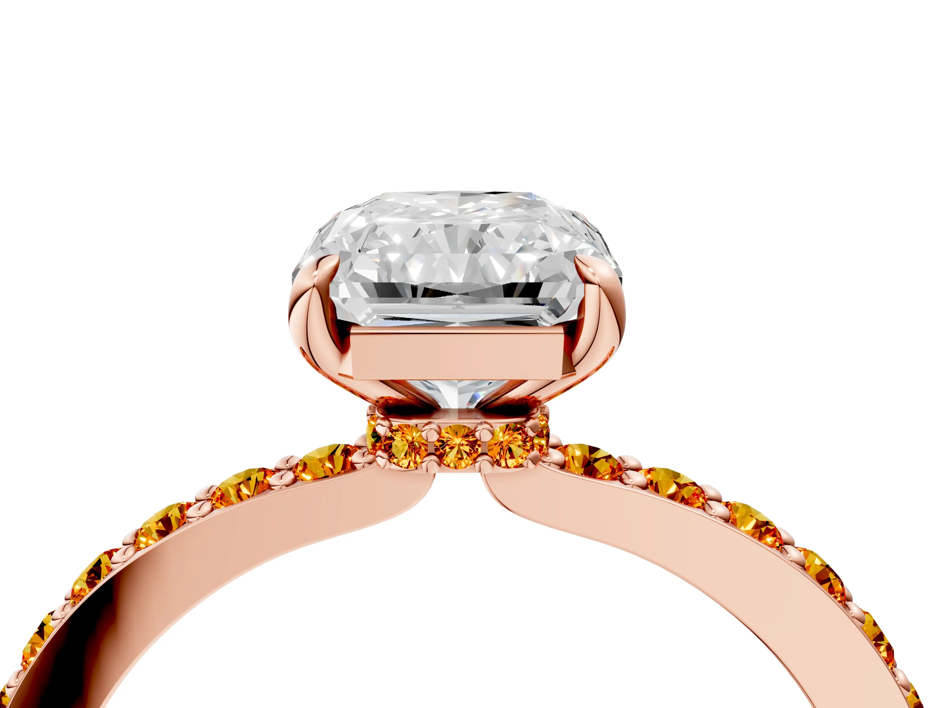 Rose gold Radiant Cut Diamond Pavé Engagement Ring with Round with Citrine side stone Accents and Prong Setting_4