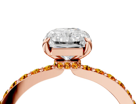 Rose gold Radiant Cut Diamond Pavé Engagement Ring with Round with Citrine side stone Accents and Prong Setting_4