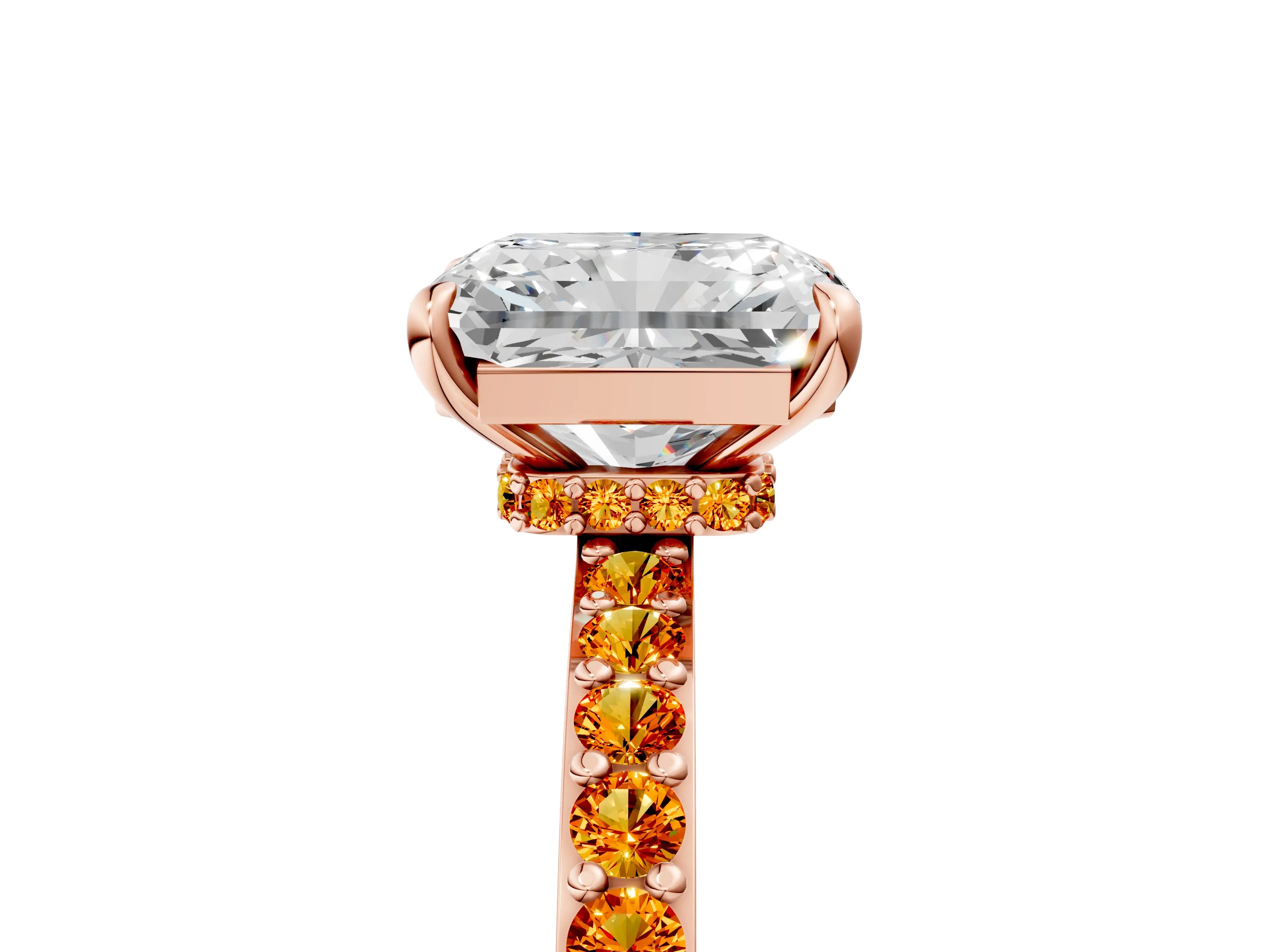 Rose gold Radiant Cut Diamond Pavé Engagement Ring with Round with Citrine side stone Accents and Prong Setting_5