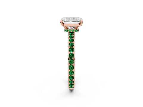 Rose gold Radiant Cut Diamond Pavé Engagement Ring with Round with Emerald side stone Accents and Prong Setting_2