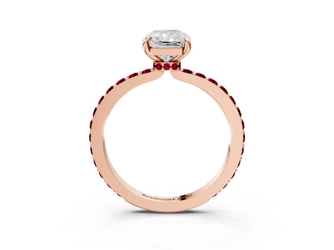 Rose gold Radiant Cut Diamond Pavé Engagement Ring with Round with Garnet side stone Accents and Prong Setting_3