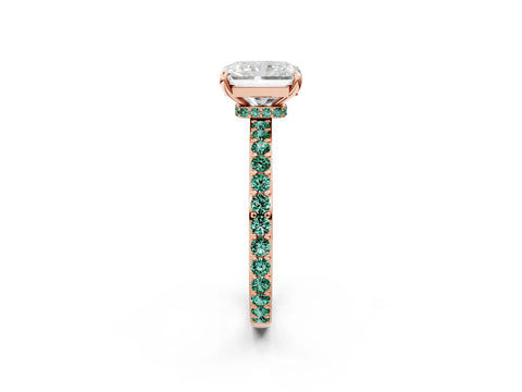 Rose gold Radiant Cut Diamond Pavé Engagement Ring with Round with Green Sapphire side stone Accents and Prong Setting_2