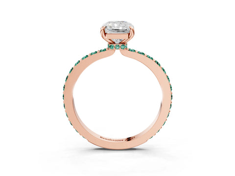 Rose gold Radiant Cut Diamond Pavé Engagement Ring with Round with Green Sapphire side stone Accents and Prong Setting_3