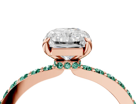 Rose gold Radiant Cut Diamond Pavé Engagement Ring with Round with Green Sapphire side stone Accents and Prong Setting_4