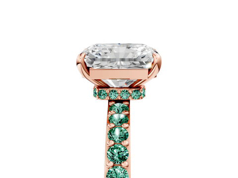 Rose gold Radiant Cut Diamond Pavé Engagement Ring with Round with Green Sapphire side stone Accents and Prong Setting_5