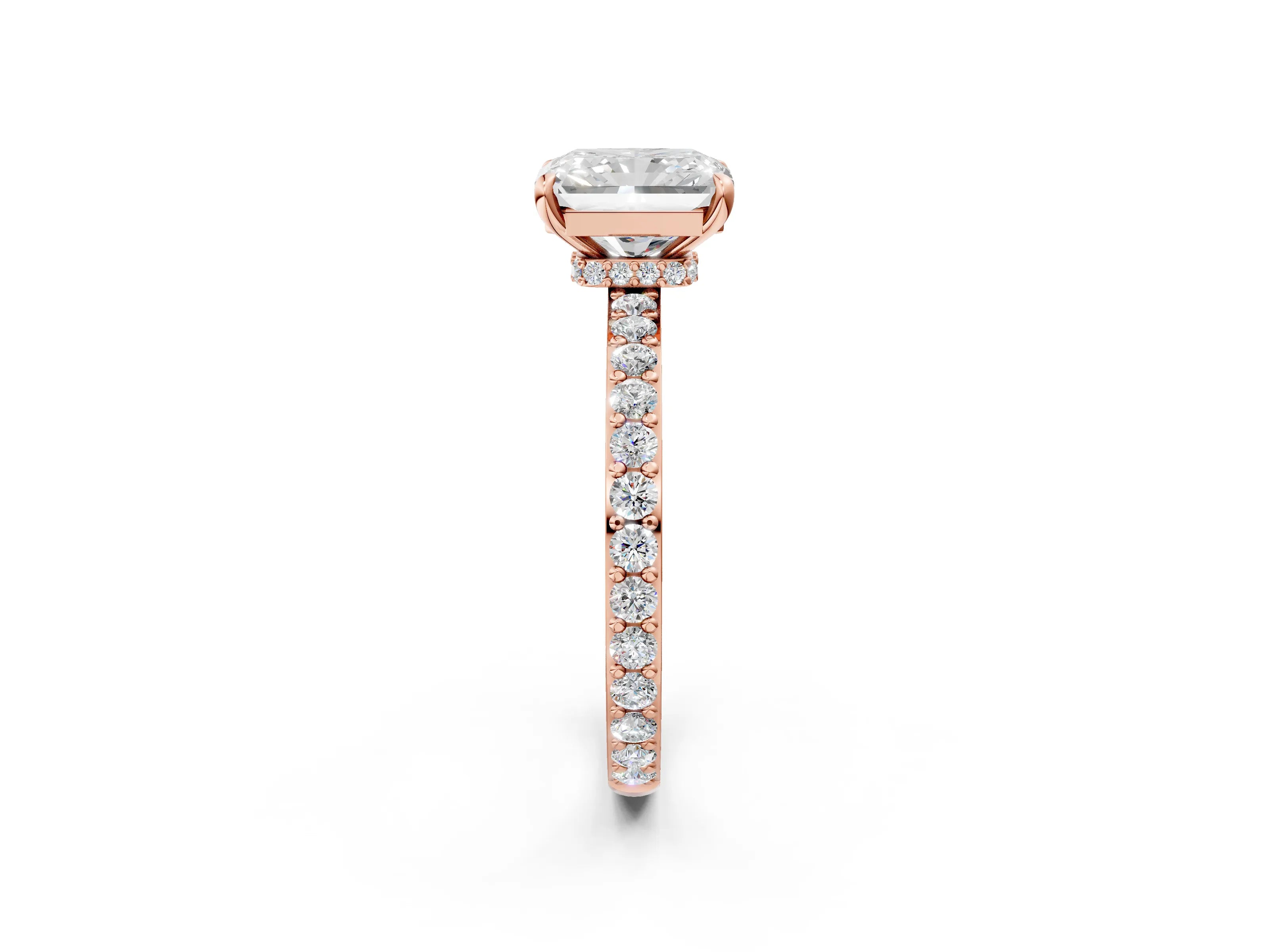 Rose gold Radiant Cut Diamond Pavé Engagement Ring with Round with Moissanite side stone Accents and Prong Setting_2
