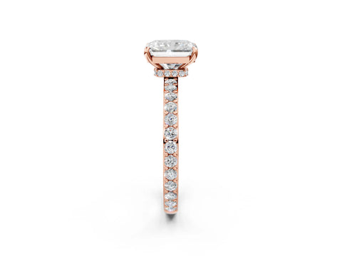 Rose gold Radiant Cut Diamond Pavé Engagement Ring with Round with Moissanite side stone Accents and Prong Setting_2