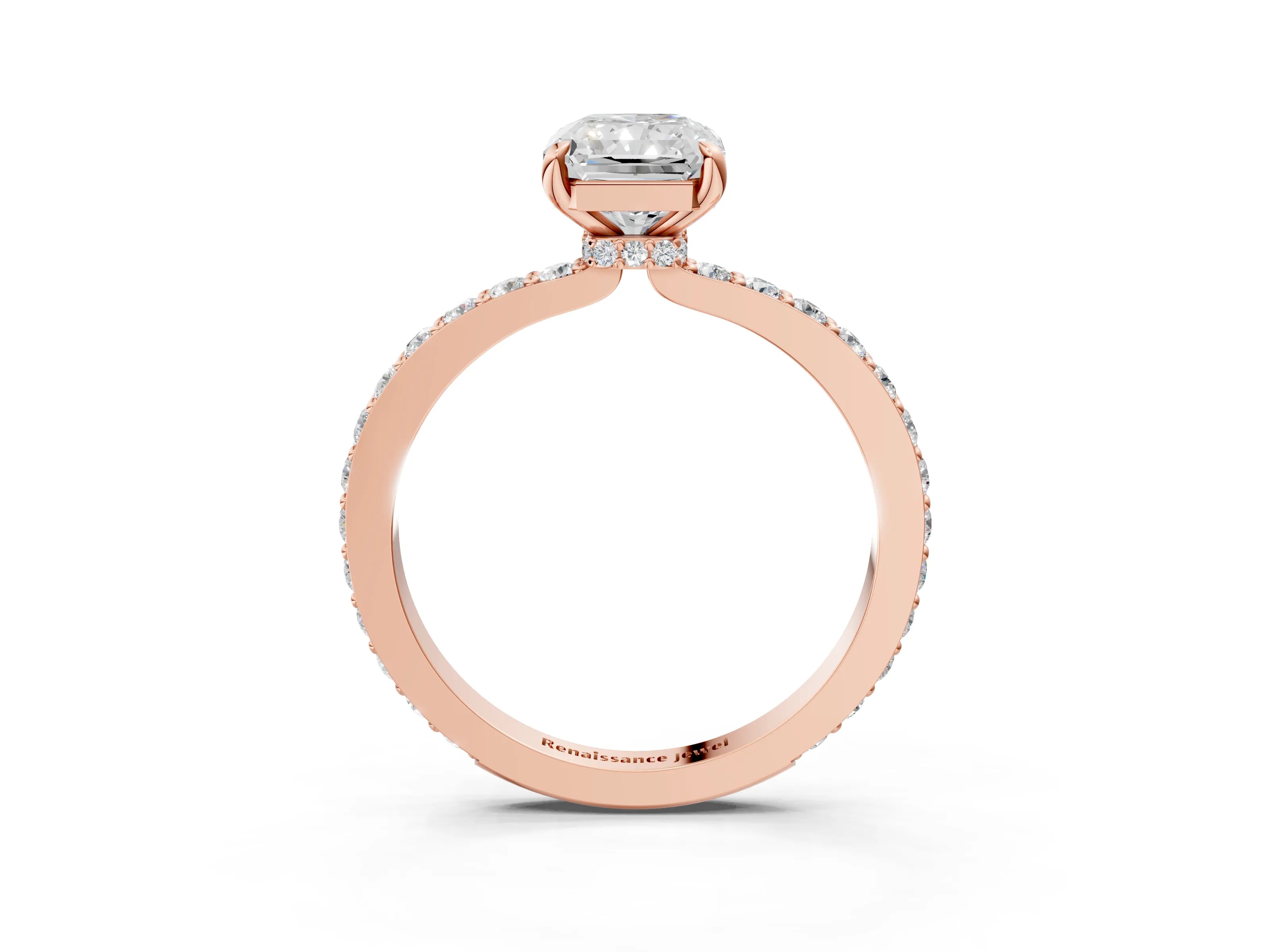 Rose gold Radiant Cut Diamond Pavé Engagement Ring with Round with Moissanite side stone Accents and Prong Setting_3