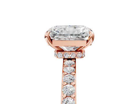 Rose gold Radiant Cut Diamond Pavé Engagement Ring with Round with Moissanite side stone Accents and Prong Setting_5