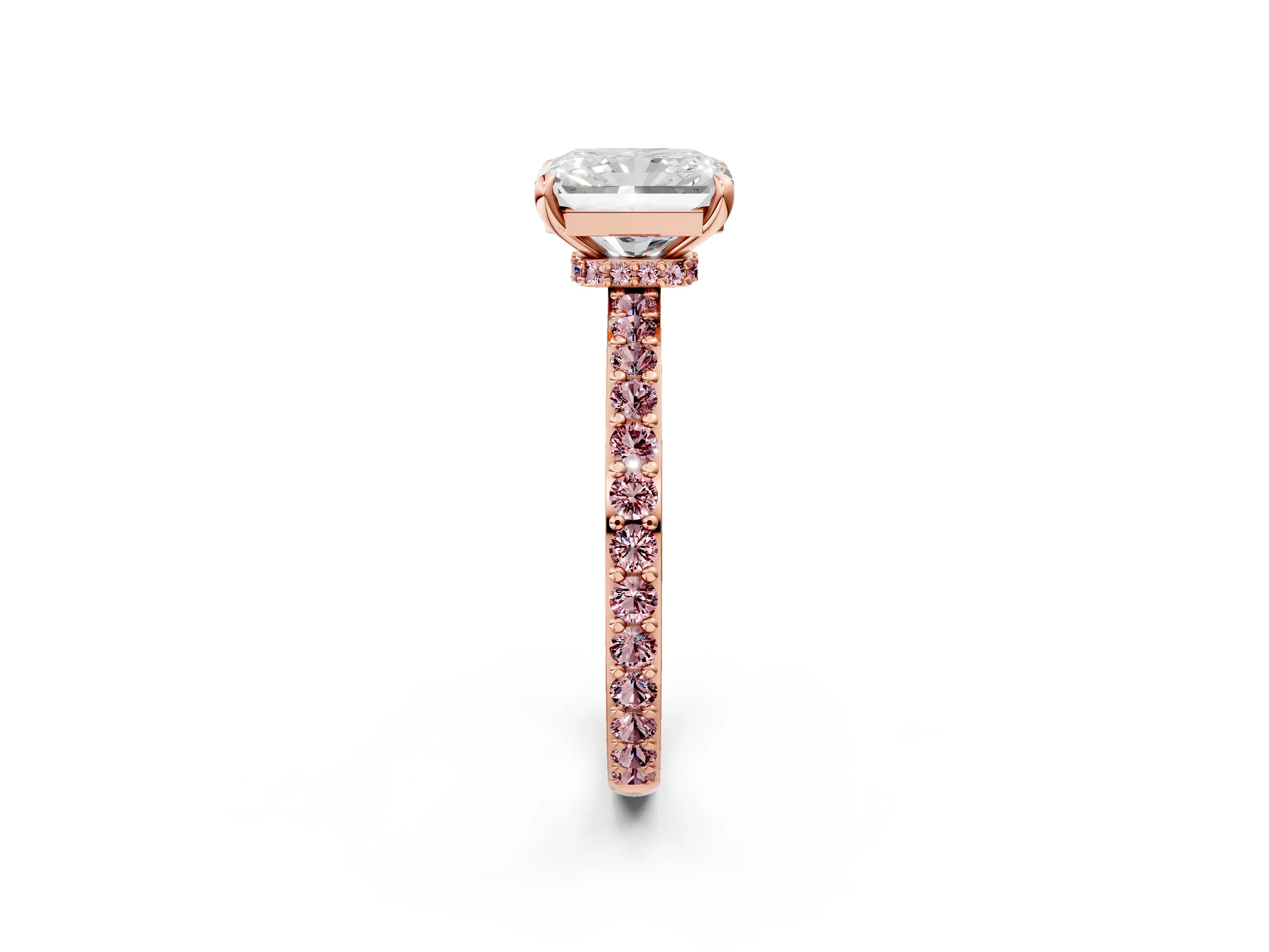 Rose gold Radiant Cut Diamond Pavé Engagement Ring with Round with Morganite side stone Accents and Prong Setting_2